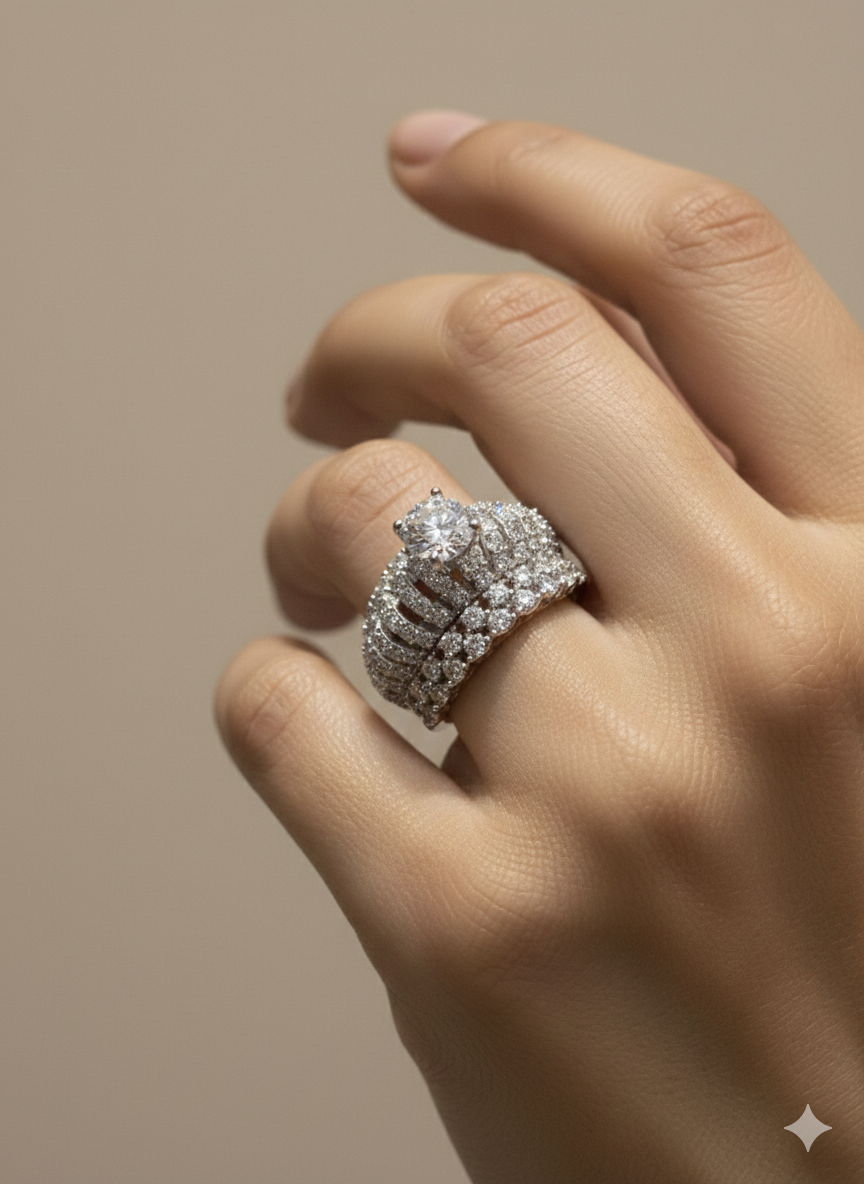 925 Sterling Silver Women’s Diamond Ring | Elegant Silver Diamond Jewellery