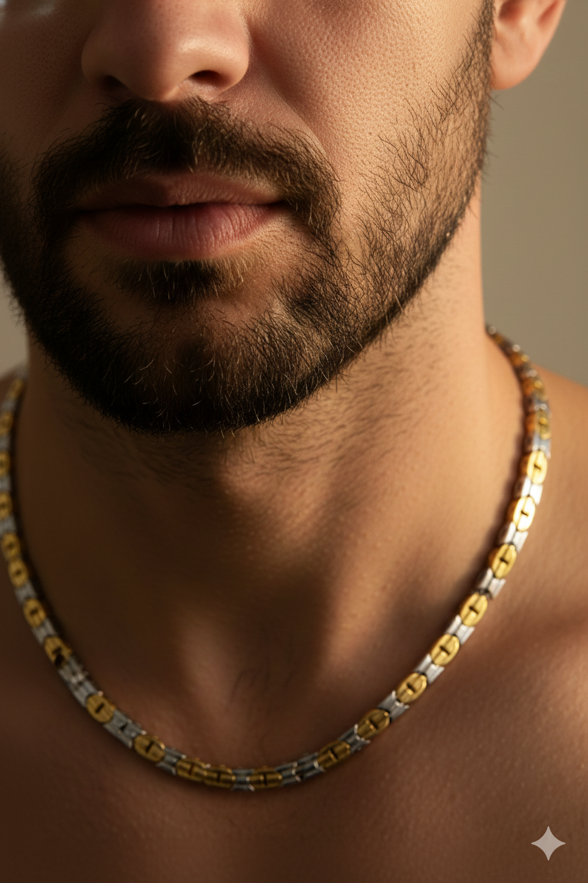925 Sterling Silver Men’s Gold-Finish Chain with CZ Detailing | Premium Men’s Silver Jewellery