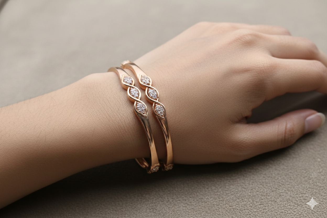 925 Sterling Silver Women’s Rose Gold Diamond Bangles | Elegant Silver & Diamond Jewellery