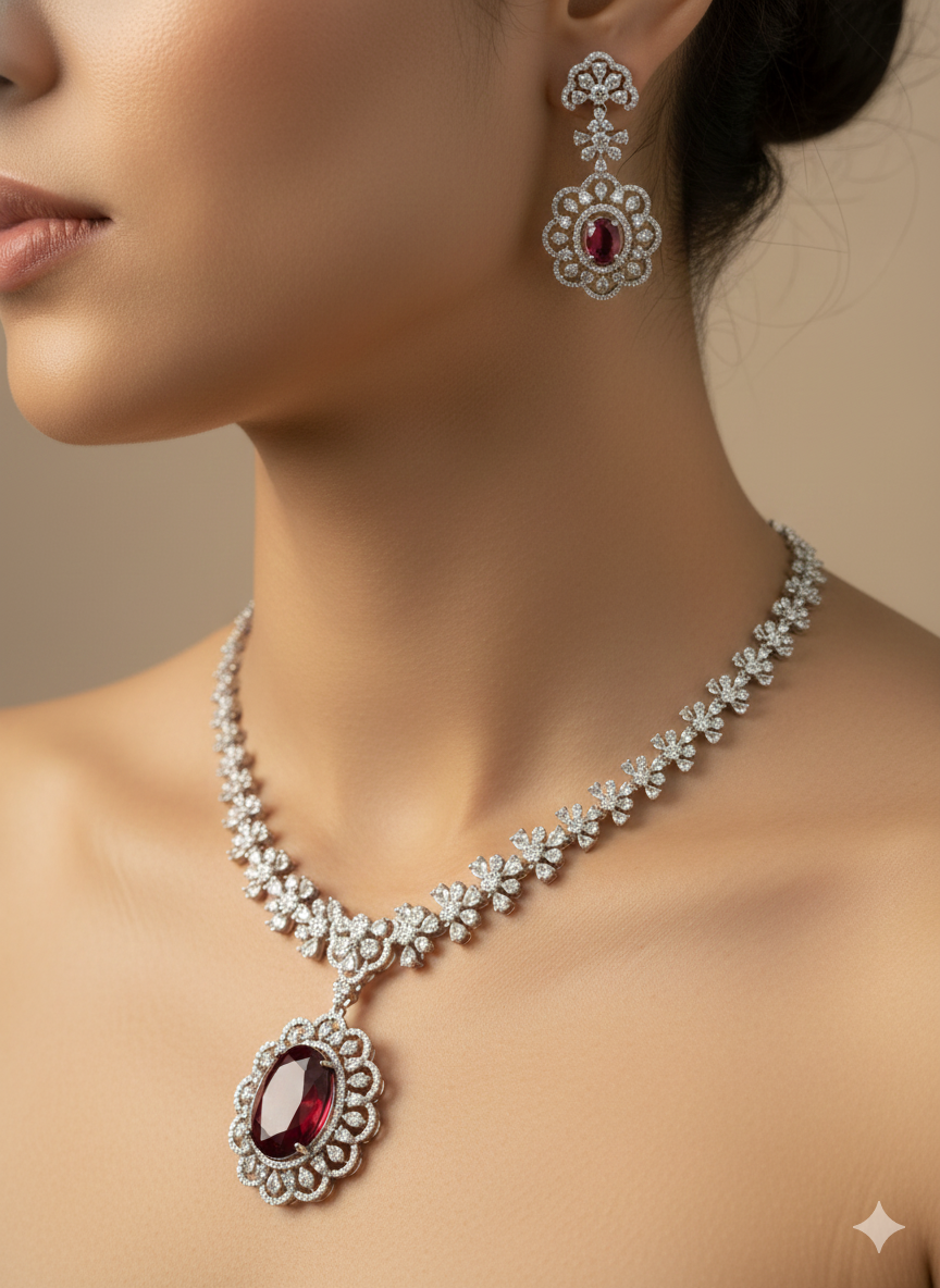 Luxury 925 Sterling Silver Diamond Necklace for Women | Statement Silver Jewellery