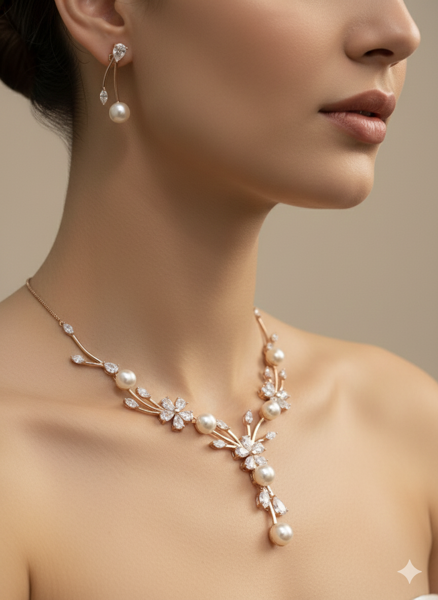 Elegant Rose Gold Pearl Necklace for Women | 925 Sterling Silver Jewellery