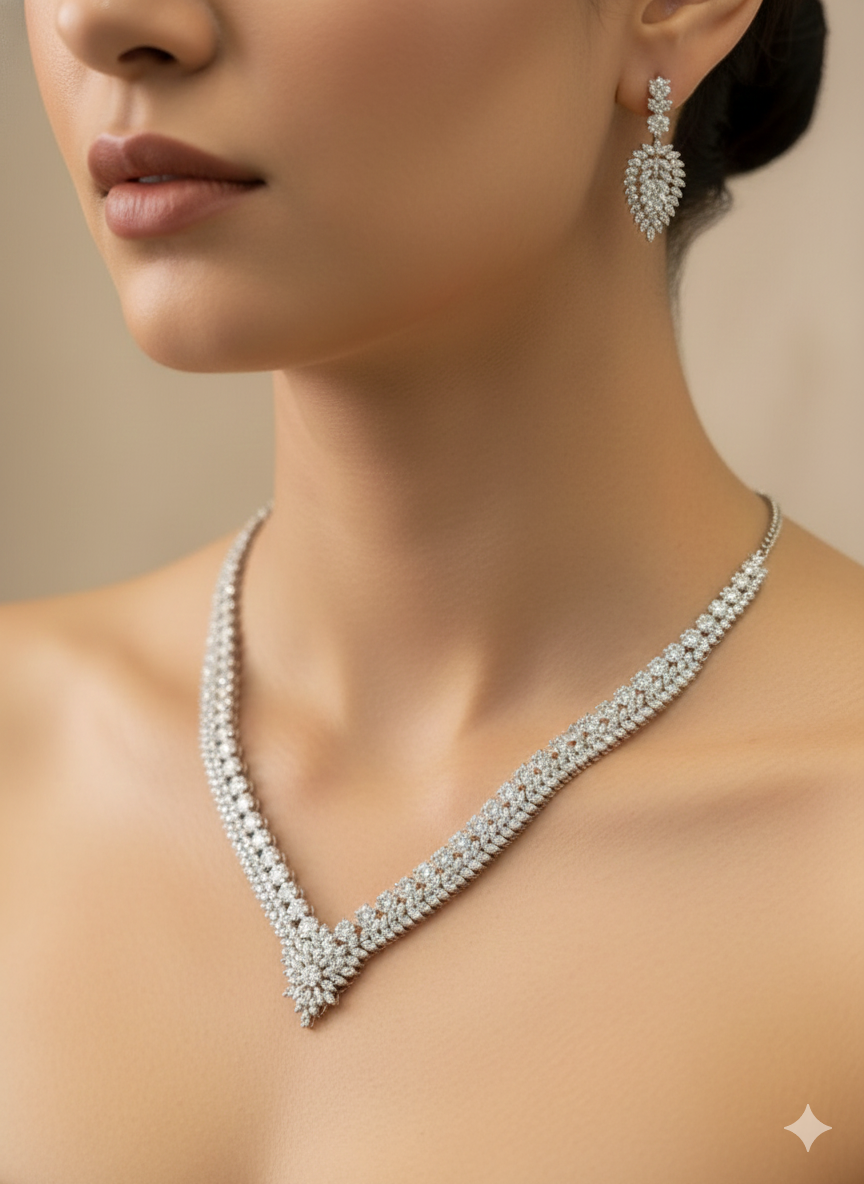 Elegant Diamond Accent Necklace for Women in 925 Sterling Silver | Premium Silver Jewellery