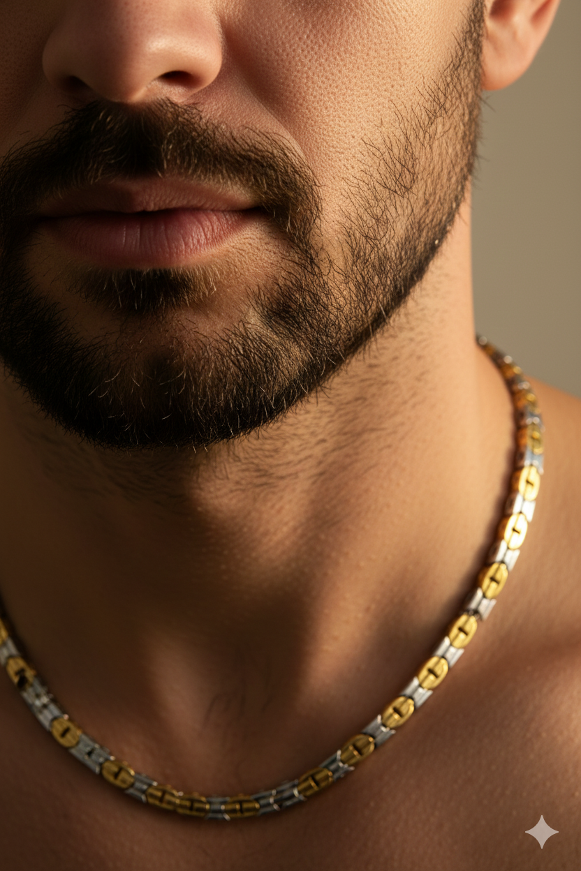 925 Sterling Silver Men’s Gold-Finish Chain with CZ Detailing | Premium Men’s Silver Jewellery