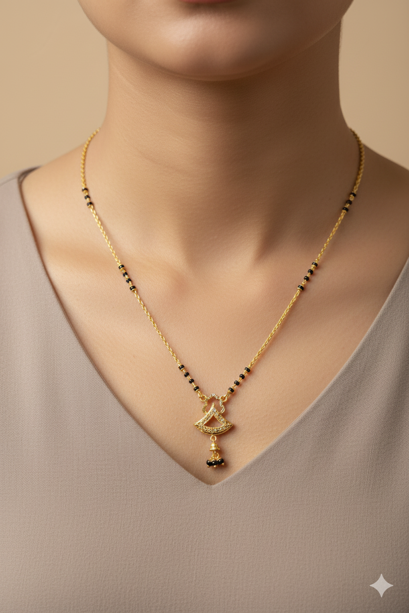 Elegant CZ Mangalsutra for Women in 925 Sterling Silver | Gold Finish Sacred Jewellery