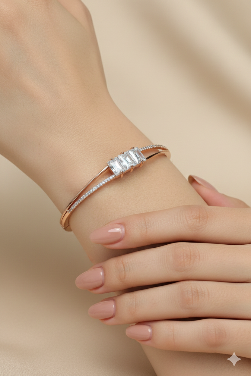 Rose Gold Oval Kada Bracelet for Women | Diamond Accent 925 Sterling Silver Jewellery