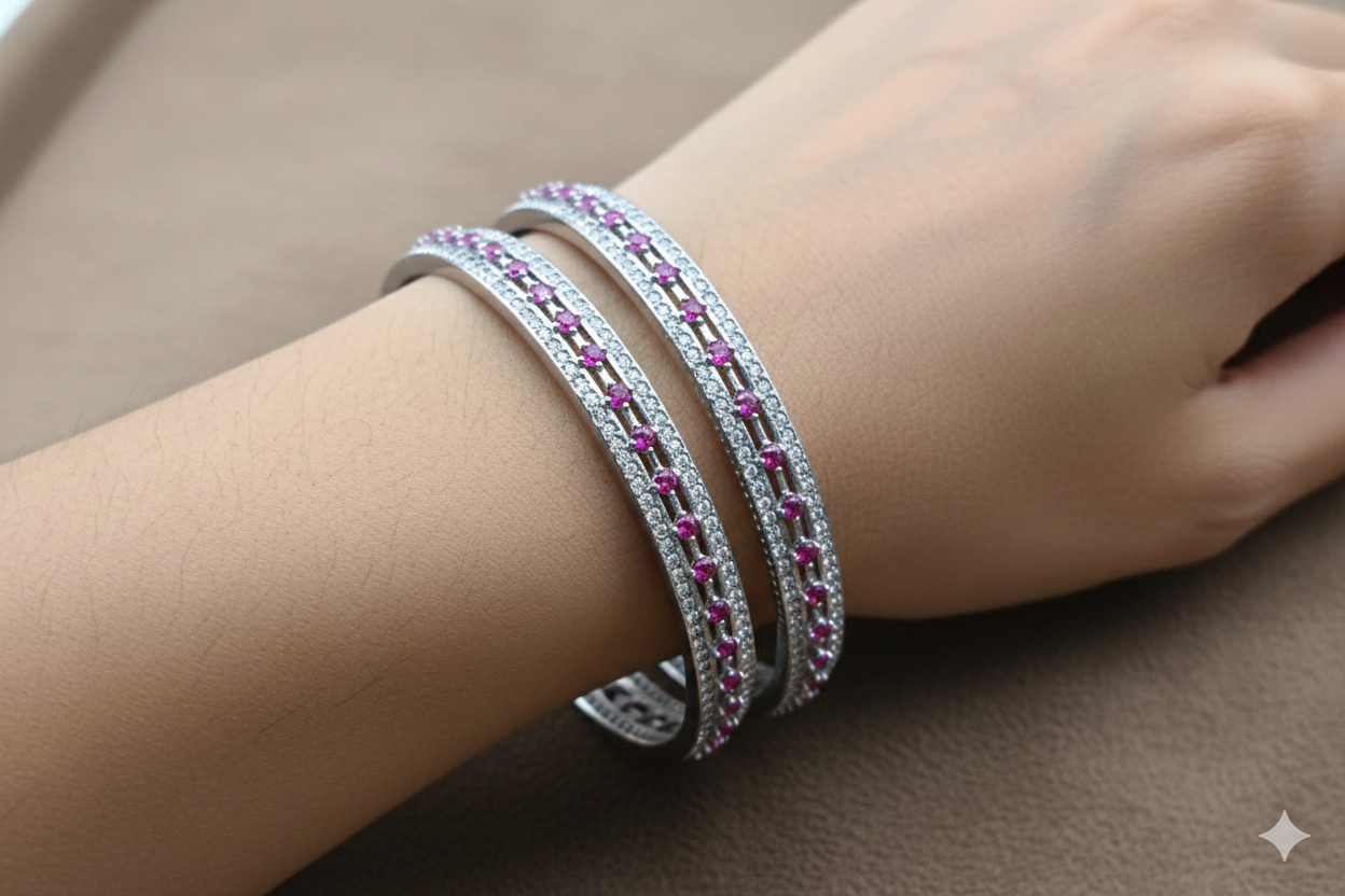 Elegant Diamond Bangles for Women in 925 Sterling Silver | Classic Silver Jewellery