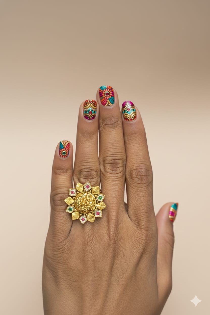 Traditional Kundan Gold Finish Ring for Women | 925 Sterling Silver Jewellery